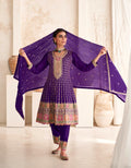 Purple Premium Silk Anarkali Suit with Embroidered Dupatta