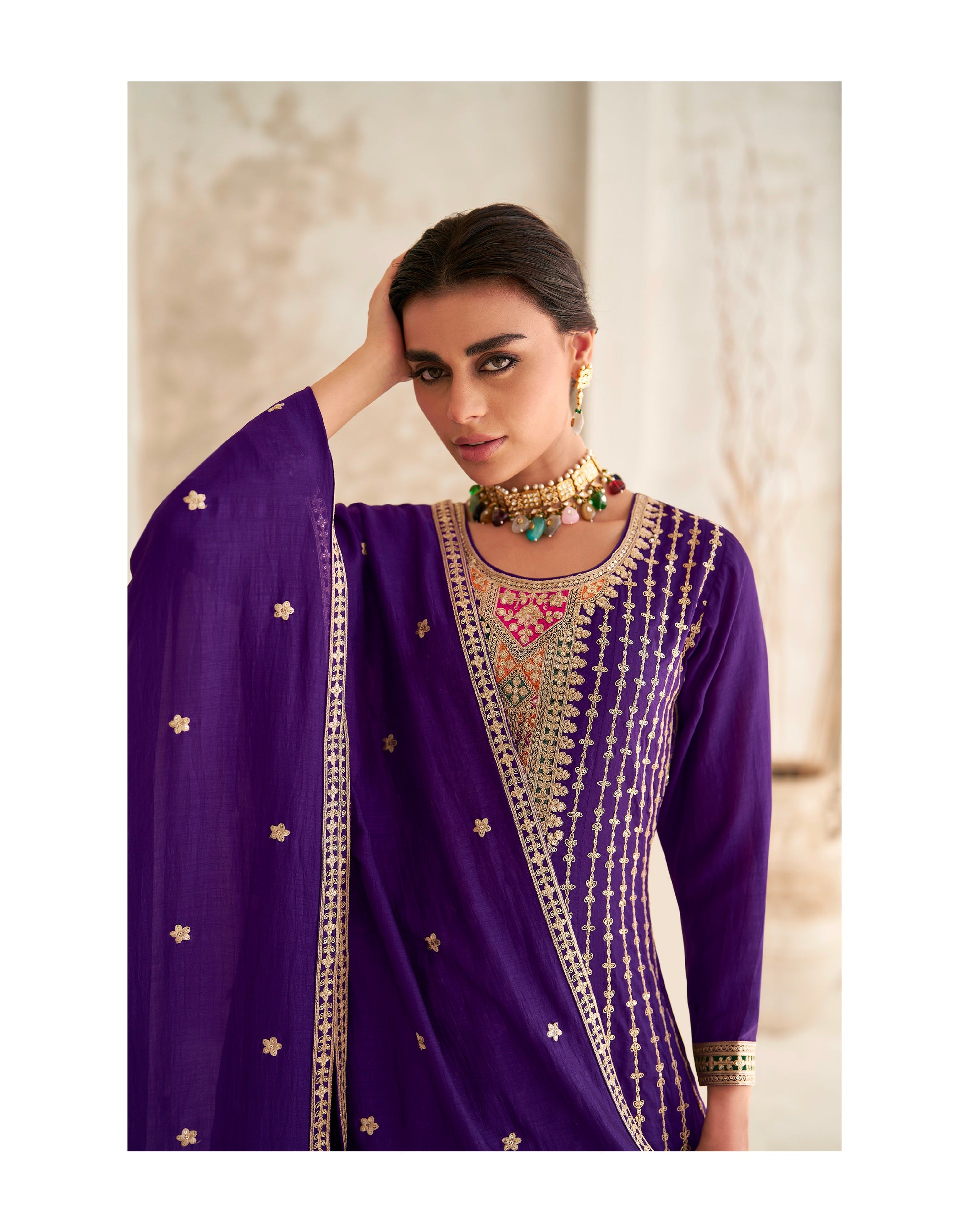 Purple Premium Silk Anarkali Suit with Embroidered Dupatta