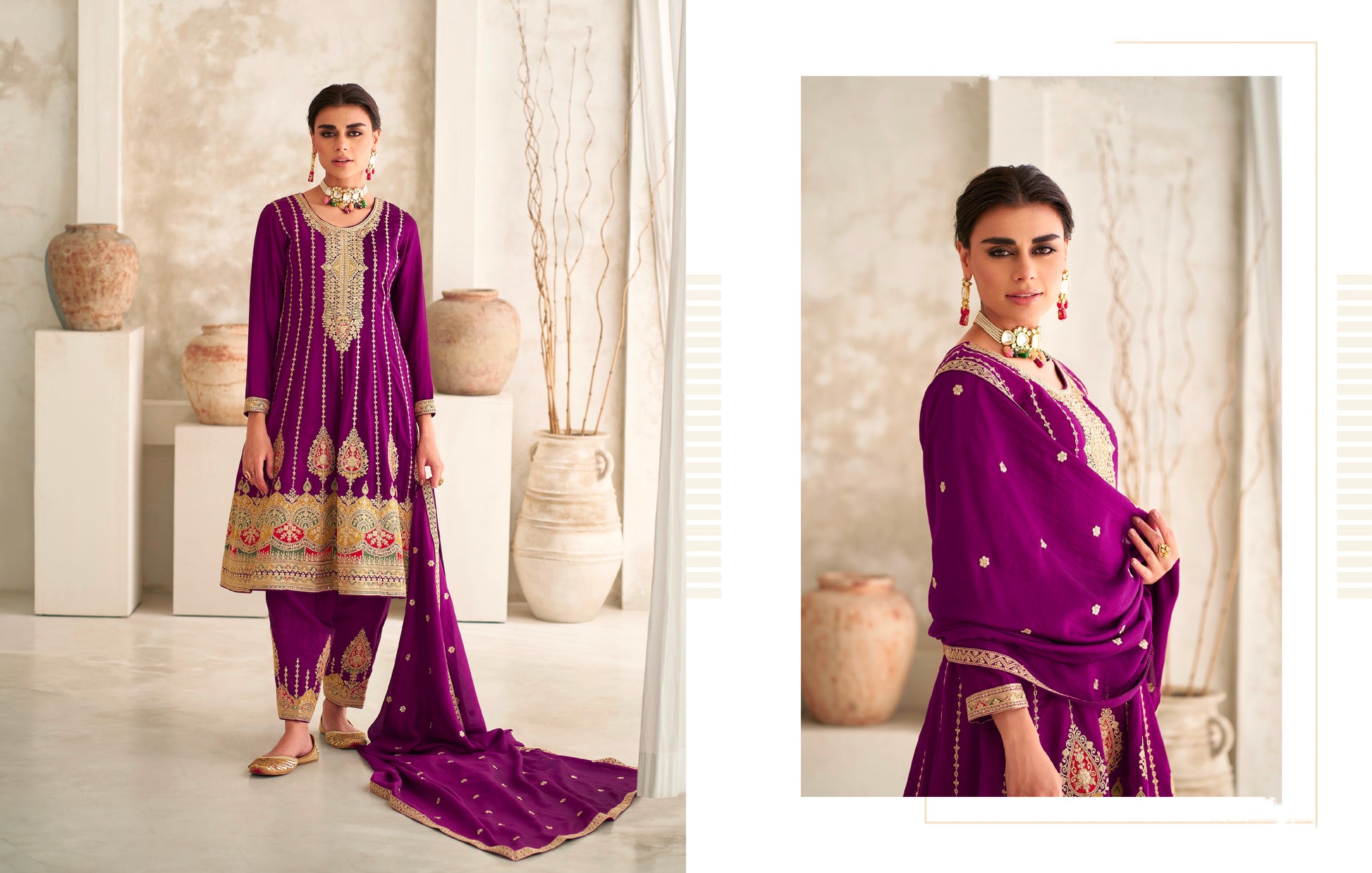 Purple Premium Silk Anarkali Suit with Embroidered Dupatta.