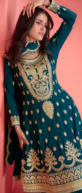 Green Anarkali Suit with Gold Embroidery and Silk Dupatta