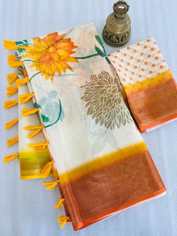 Beautiful Designer Party Wear Soft Linen Saree