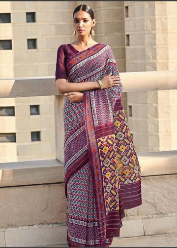 Beautiful Designer Party Wear Plain Linen Saree