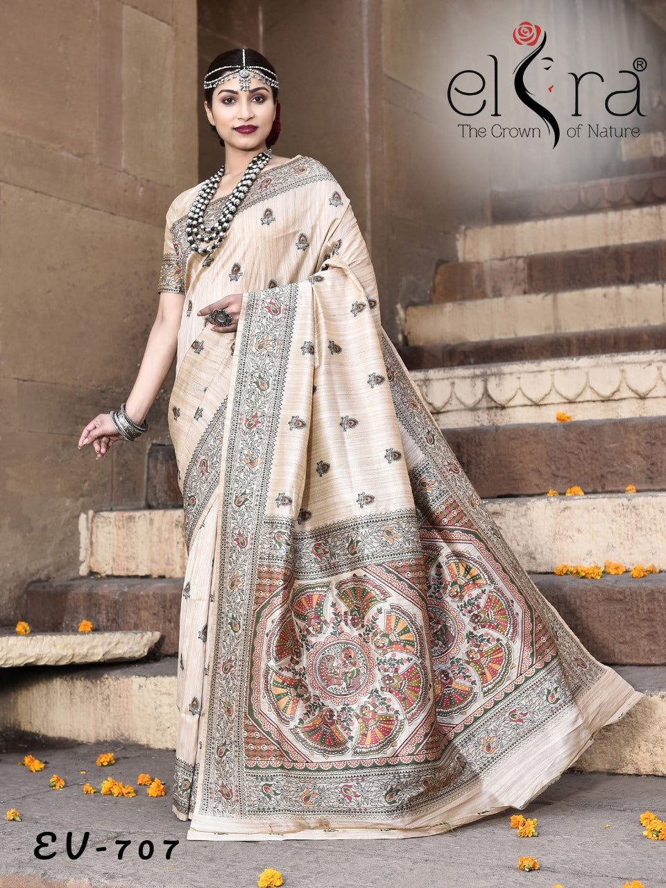 Beautiful Designer Pure Tussar Silk Madhubani Work Saree