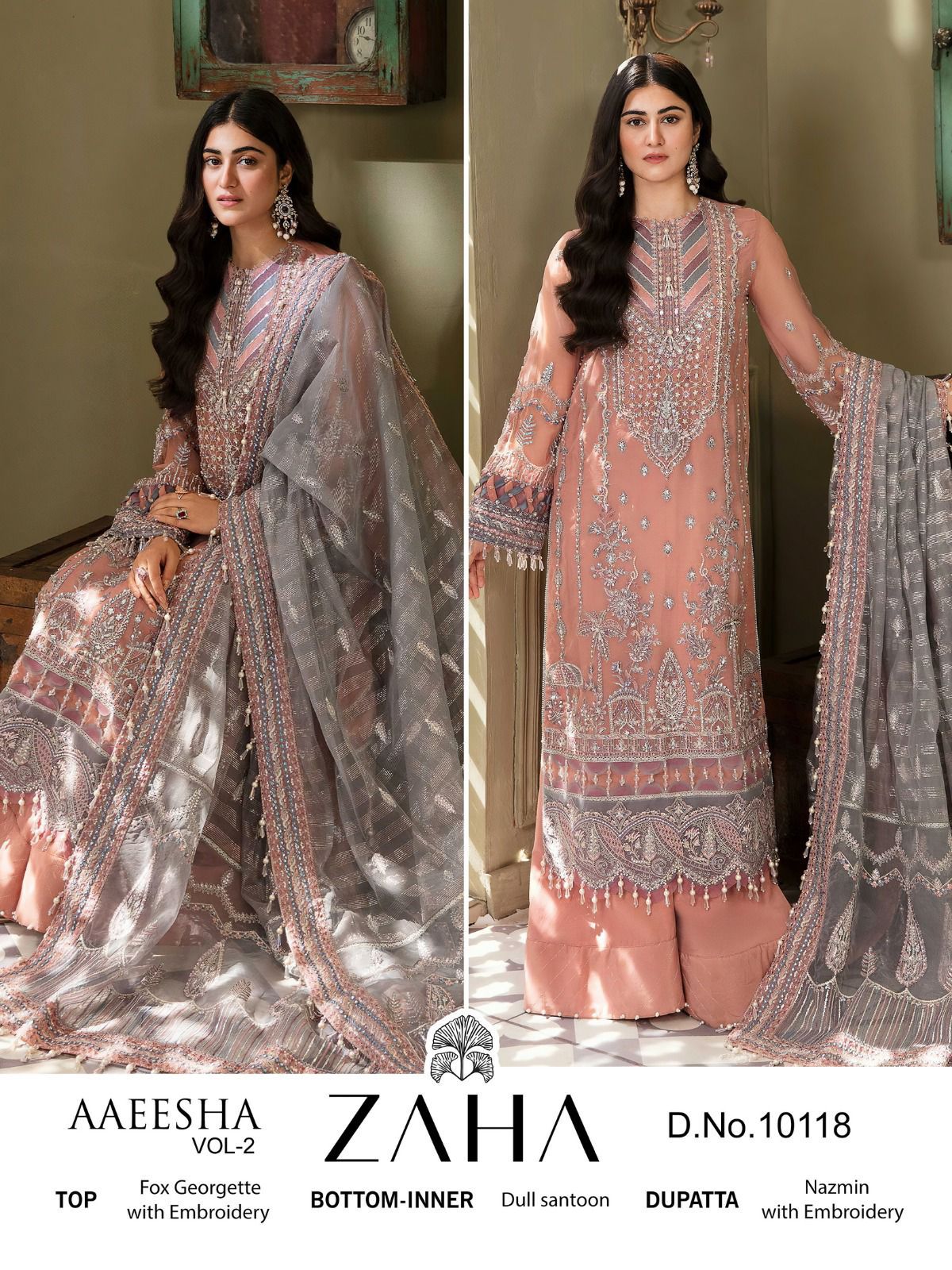 Zaha Designer Wedding Wear Heavy Embroidered Georgette Suit D.No.10118