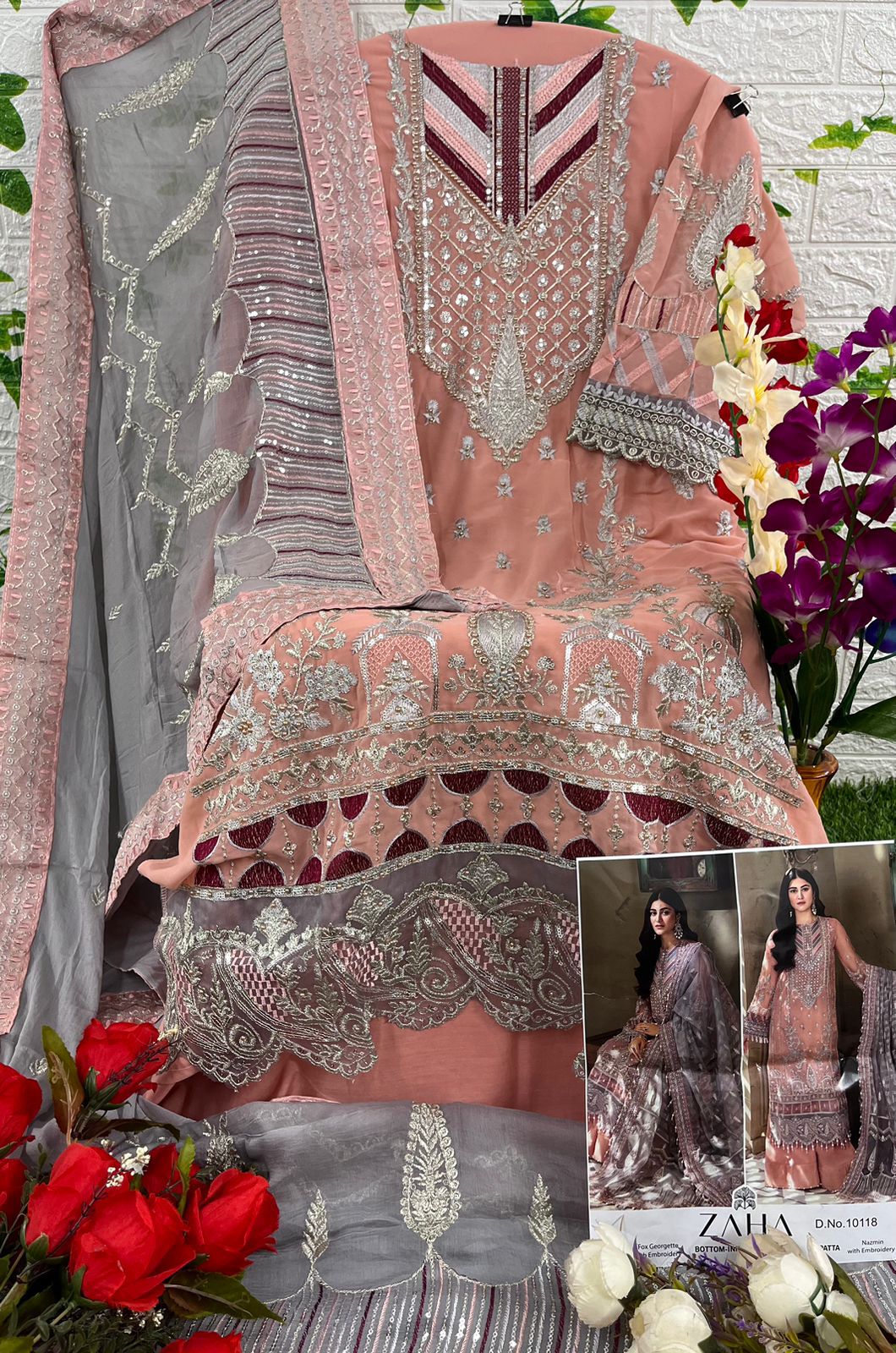 Zaha Designer Wedding Wear Heavy Embroidered Georgette Suit D.No.10118