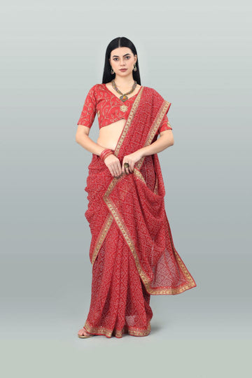 Beautiful Designer Pure Georgette Bandhani Printed Saree