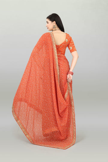 Beautiful Designer Pure Georgette Bandhani Printed Saree