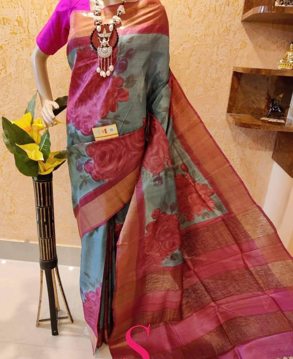 Beautiful Designer Party Wear Plain Linen Saree