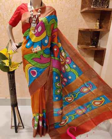 Beautiful Designer Party Wear Plain Linen Saree