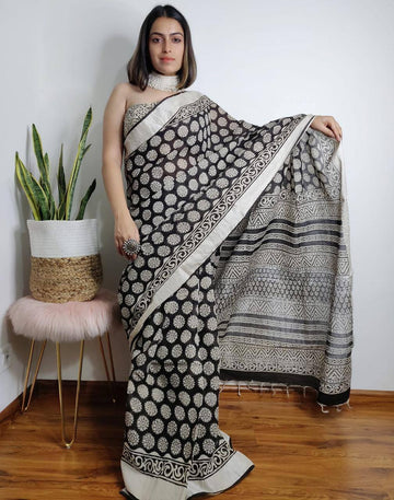 Beautiful Designer Party Wear Plain Linen Saree