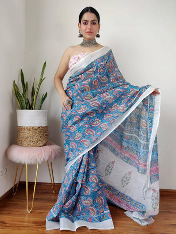 Beautiful Designer Party Wear Plain Linen Saree