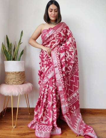 Beautiful Designer Party Wear Plain Linen Saree