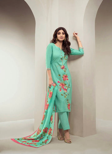 Party Wear Pure Cotton Digital Print With Khatli Work Kurti