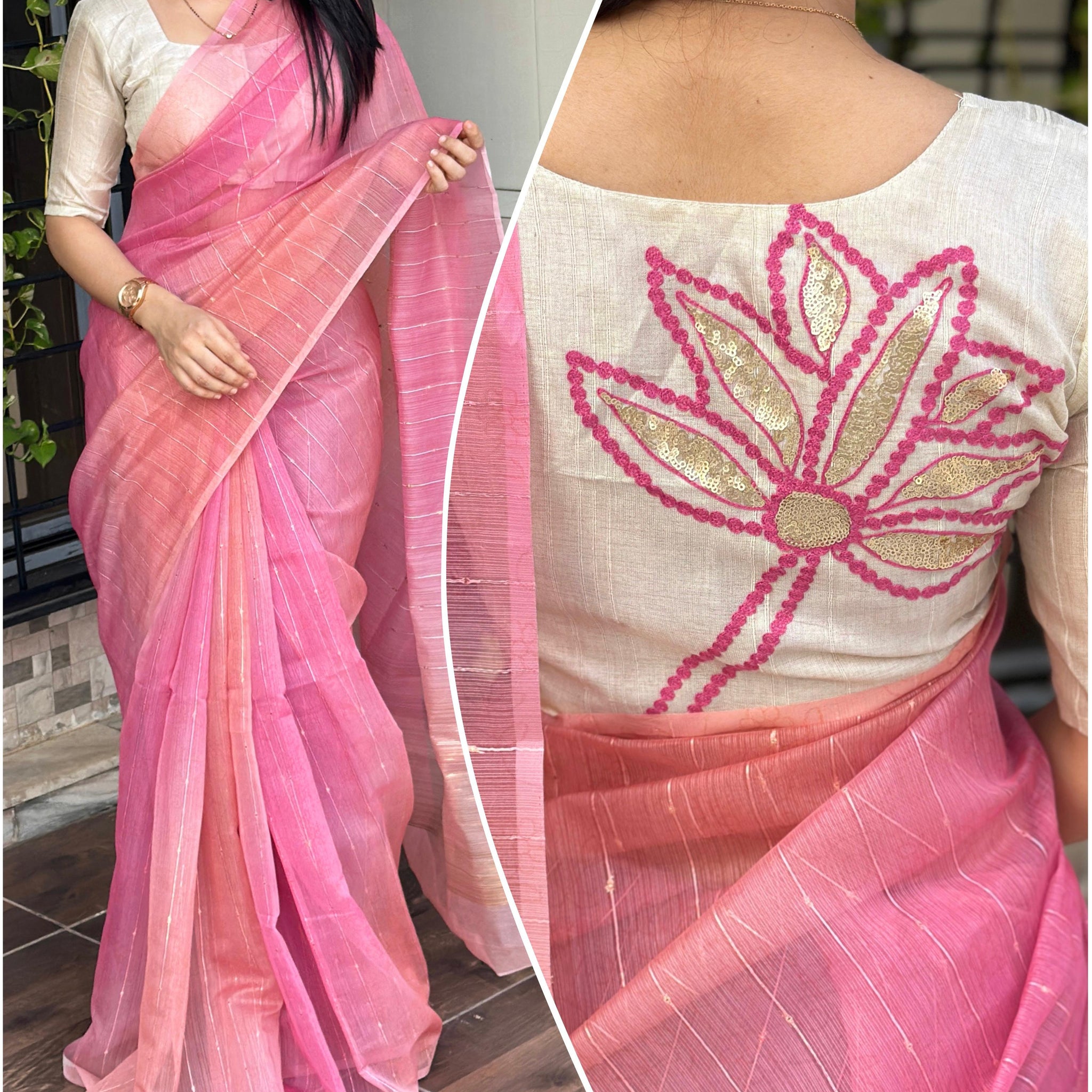 Beautiful Designer Soft Lurex Linen Organza Saree