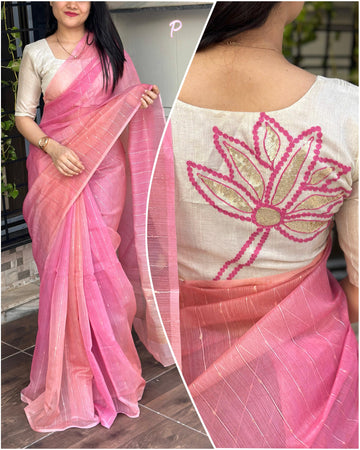 Beautiful Designer Soft Lurex Linen Organza Saree