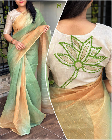 Beautiful Designer Soft Lurex Linen Organza Saree