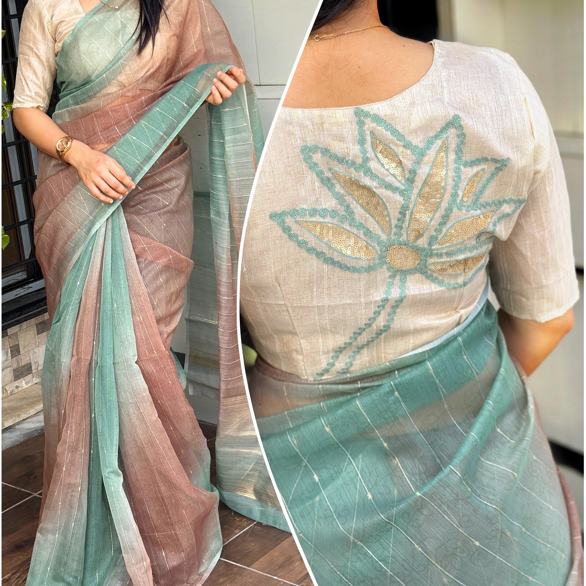 Beautiful Designer Soft Lurex Linen Organza Saree