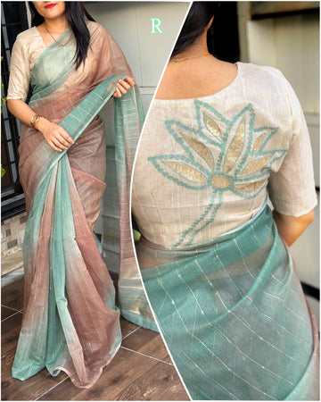 Beautiful Designer Soft Lurex Linen Organza Saree