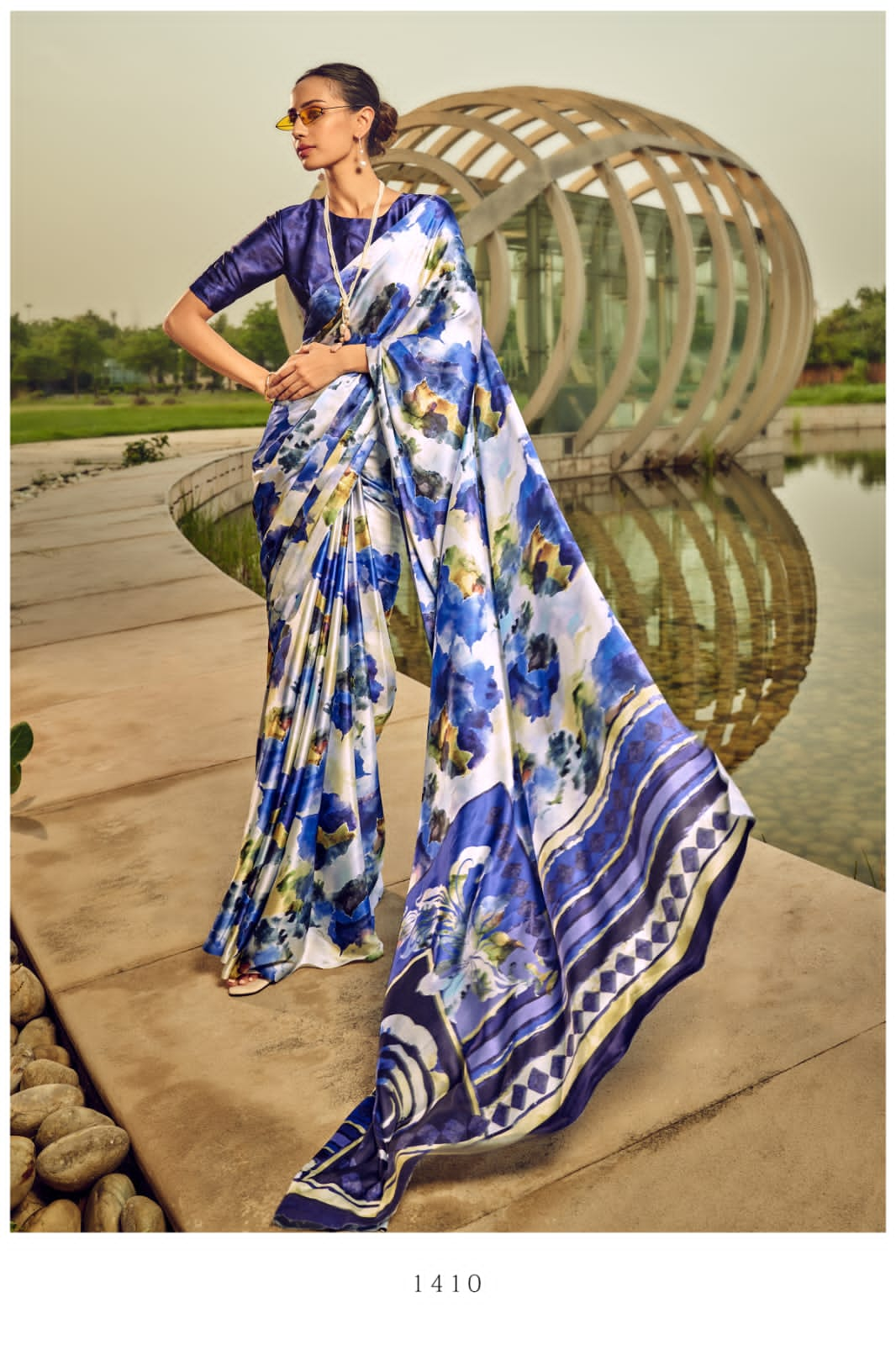 Beautiful Designer Digital Flower Print Satin Silk Saree