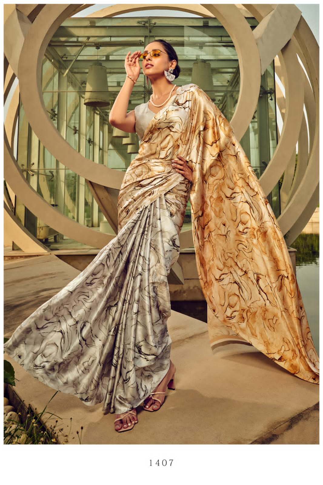 Beautiful Designer Digital Flower Print Satin Silk Saree