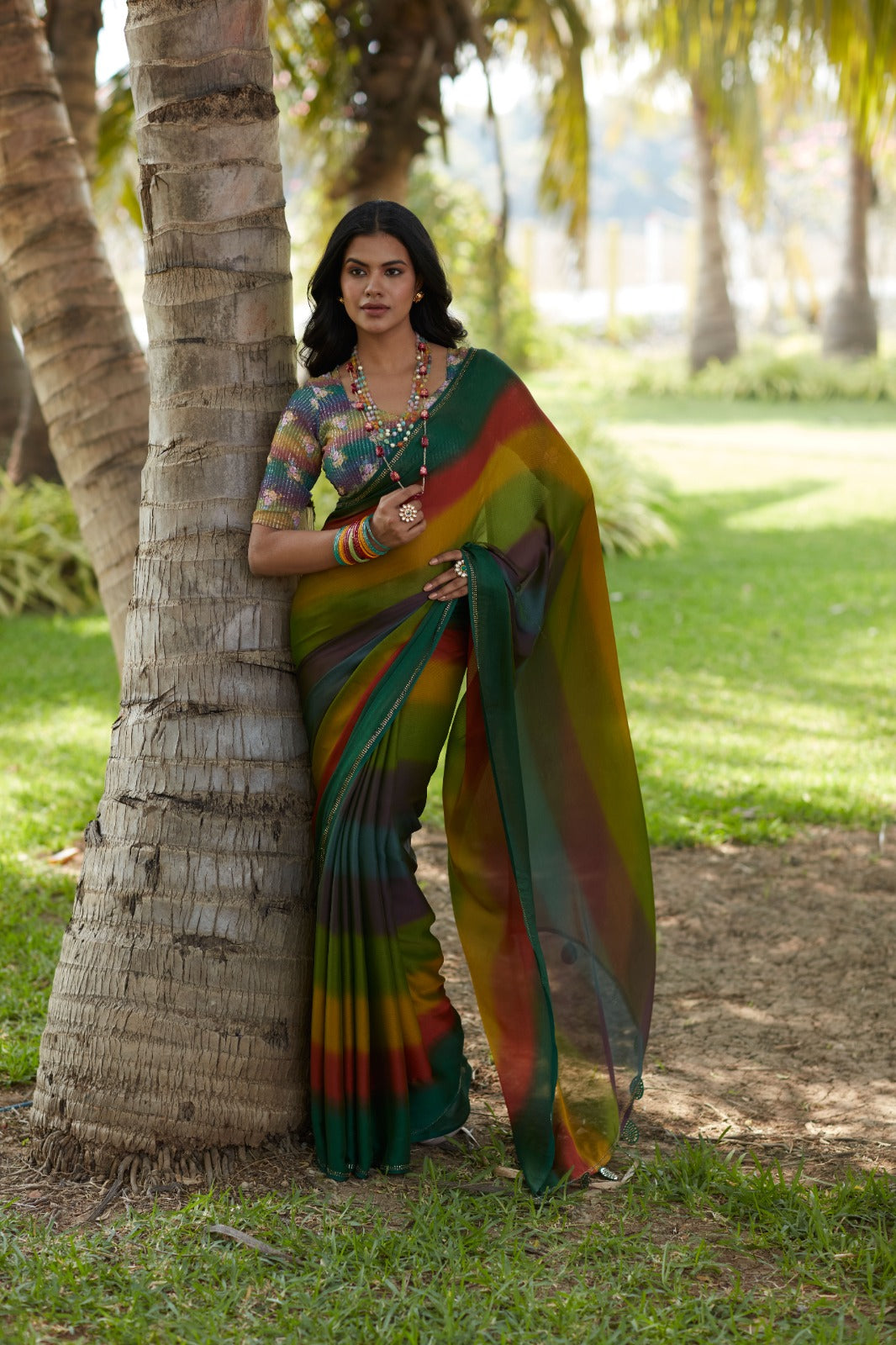 Beautiful Designer Digital Flower Print Satin Silk Saree