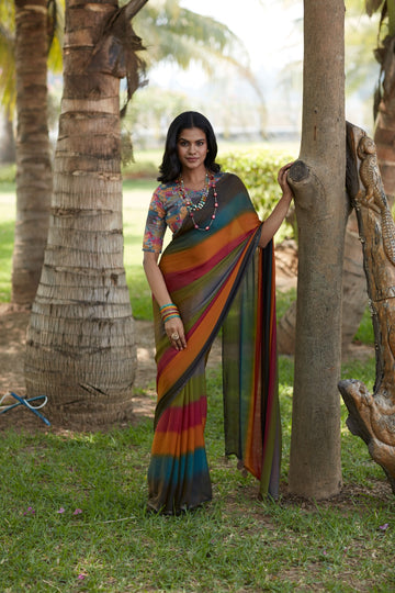 Beautiful Designer Digital Flower Print Satin Silk Saree