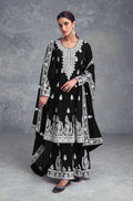 Black Real Chinon Palazzo Suit with Dupatta