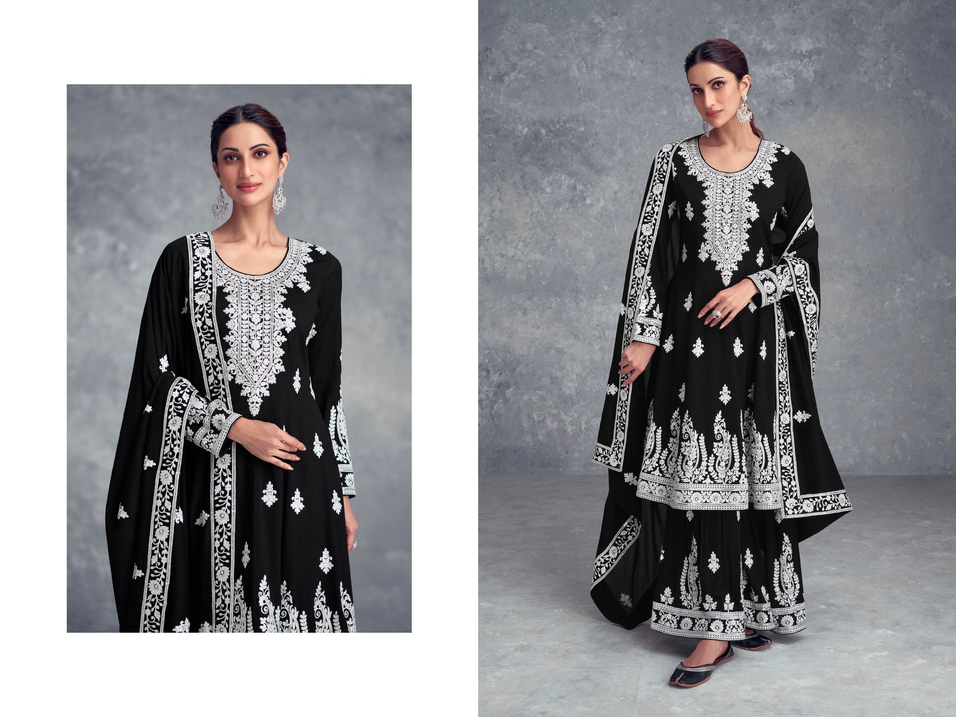 Black Real Chinon Palazzo Suit with Dupatta