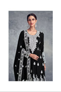 Black Real Chinon Palazzo Suit with Dupatta