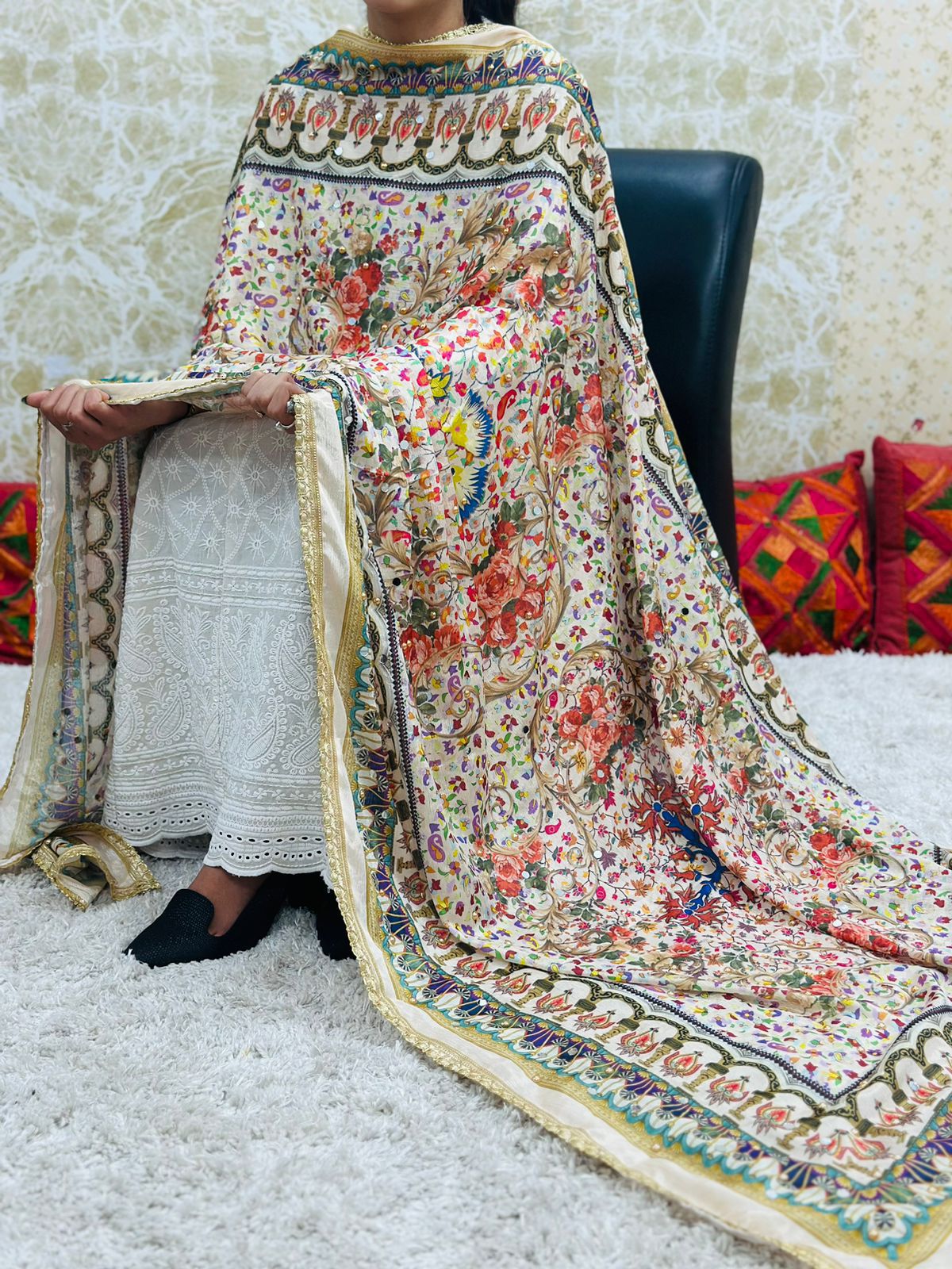 Beautiful Designer Semi-Chinon Pakistani Duppata Only