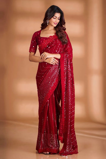 Beautiful Designer Heavy Georgette Exclusive Sequanc Saree