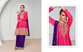 Pink and Purple Chinnon Silk Palazzo Suit with Embroidered Dupatta