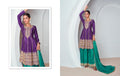 Purple and Teal Chinnon Silk Palazzo Suit with Embroidered Dupatta