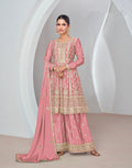 Pink Chinnon Silk Palazzo Suit with Embroidered Dupatta