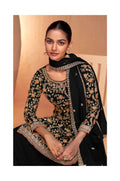 Black Embroidered Sharara Suit with Real Chinon Dupatta