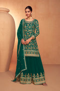 Green Embroidered Sharara Suit with Real Chinon Dupatta