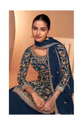 Navy Blue Embroidered Sharara Suit with Real Chinon Dupatta