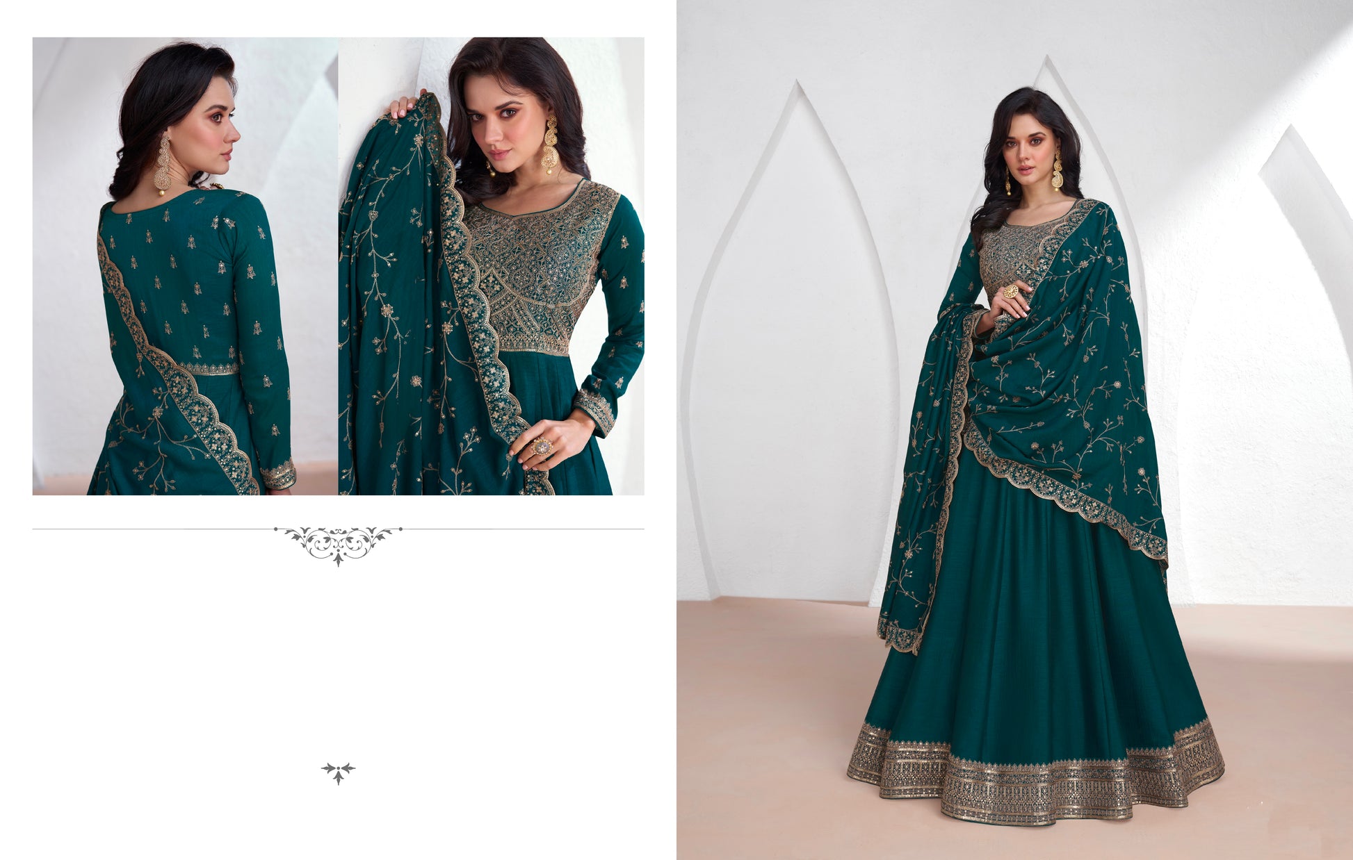 Teal Green Premium Silk Anarkali Suit with Intricate Embroidery and Dupatta.