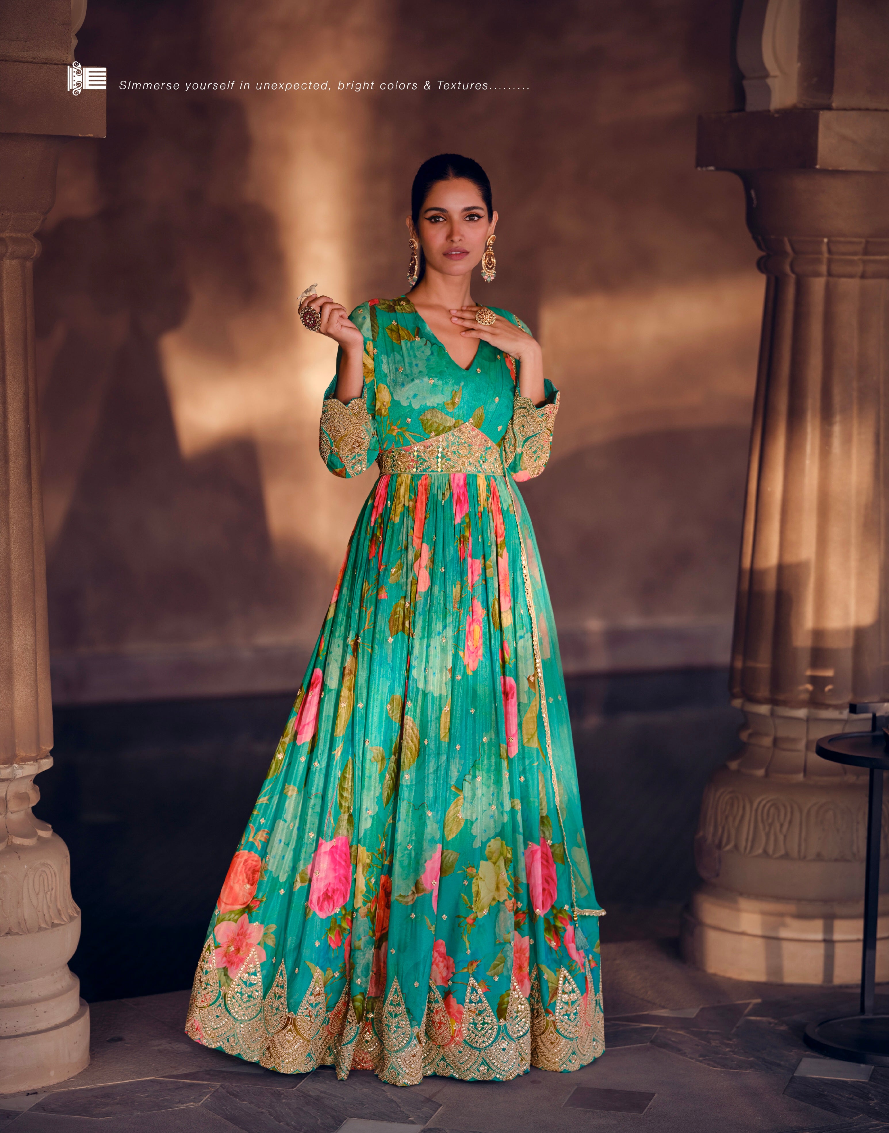 Buy Green Floral Embroidered Georgette Anarkali Suit Anant Exports