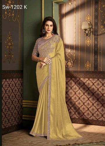 Beautiful Designer Party Wear Sandalwood Rainbow Silk Saree