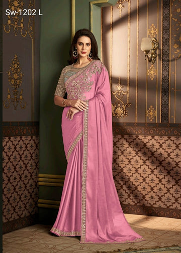 Beautiful Designer Party Wear Sandalwood Rainbow Silk Saree