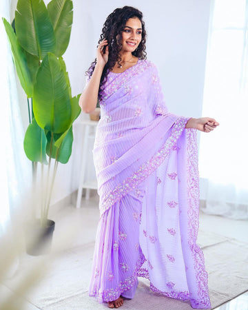 Beautiful Designer Heavy Georgette Soft Net Exclusive Sequanc Saree