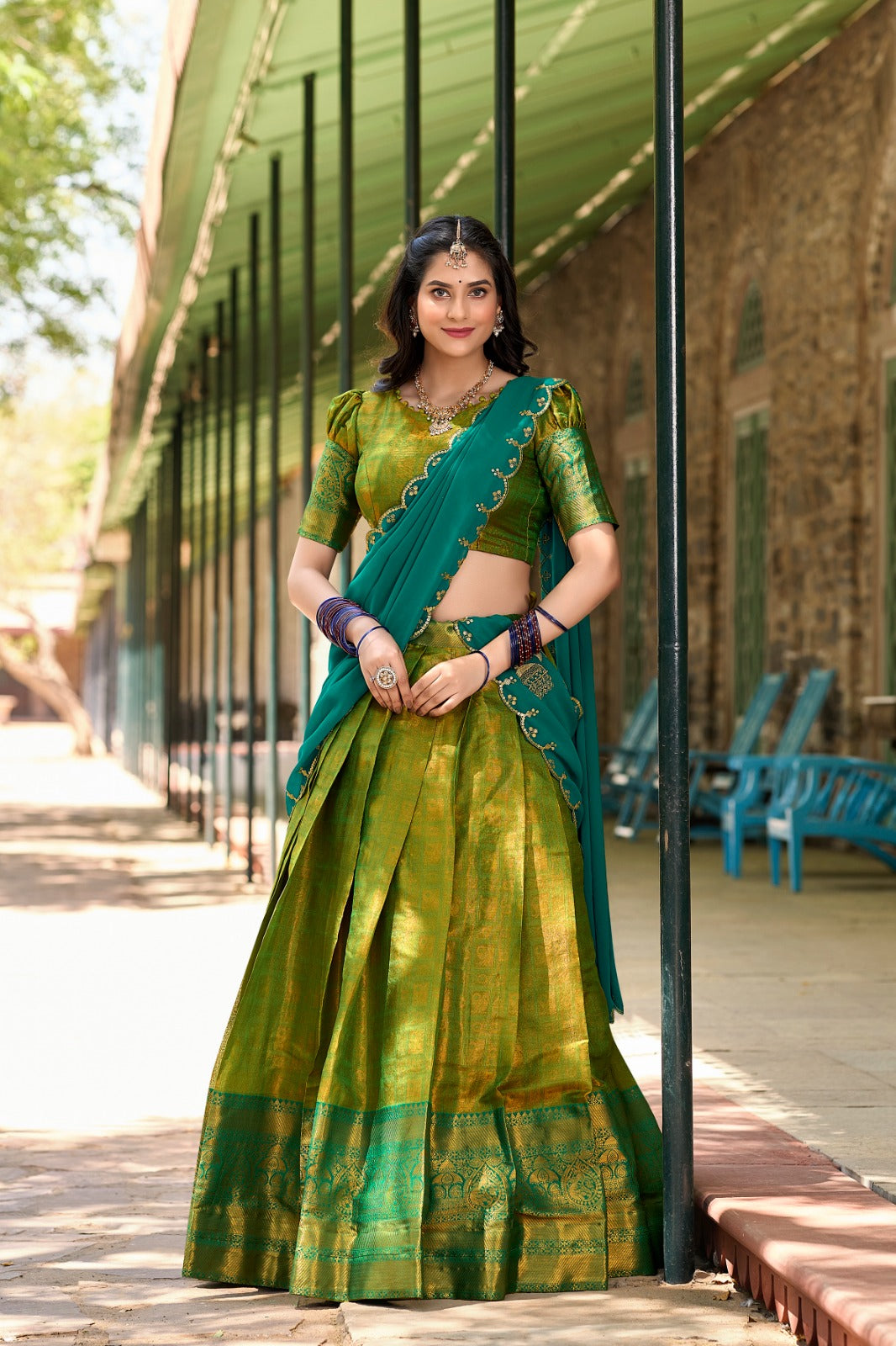 Beautiful Designer Fancy Kanjivaram Half Saree with Lehenga