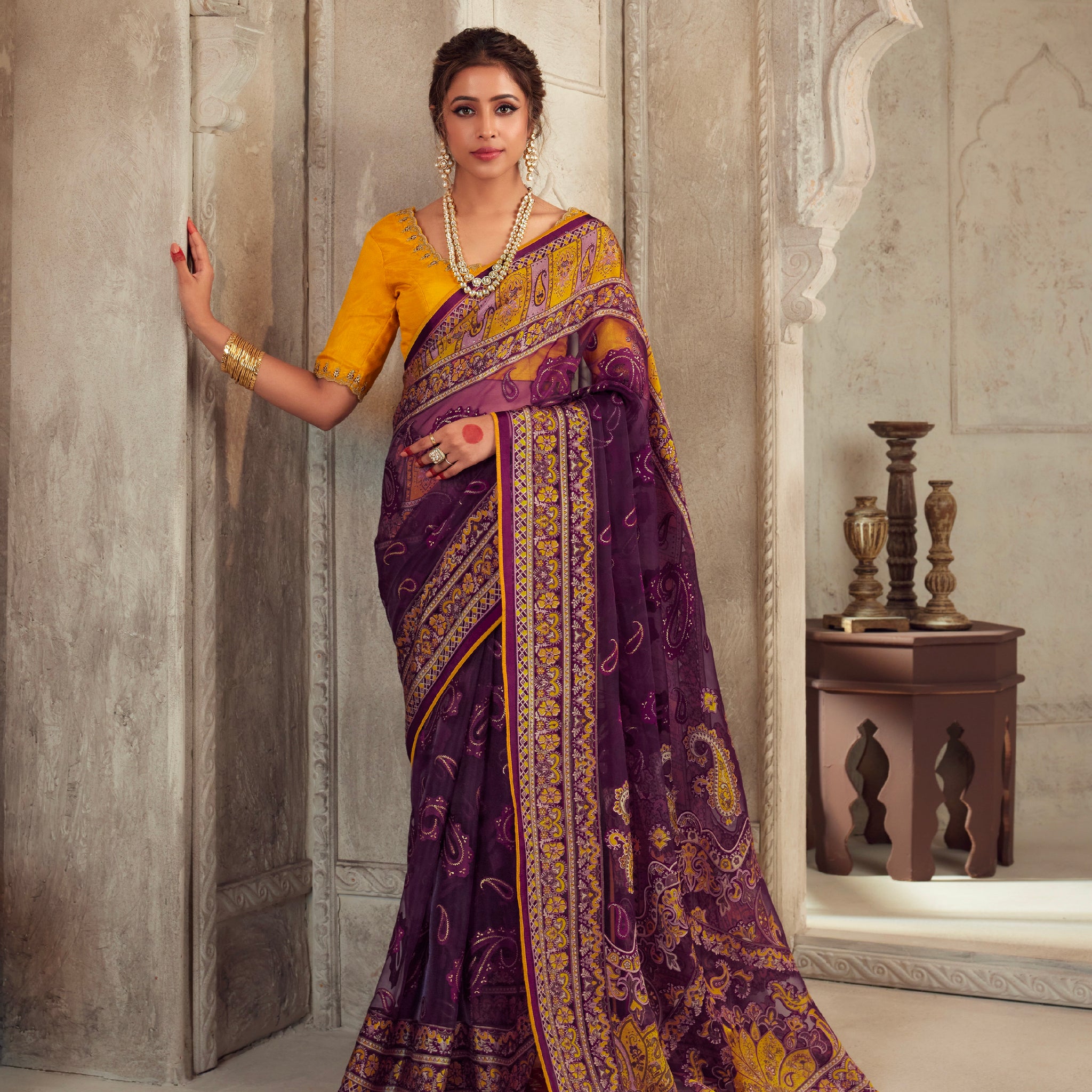 Beautiful Designer Wedding Wear Latest Soft Brasso Organza Saree