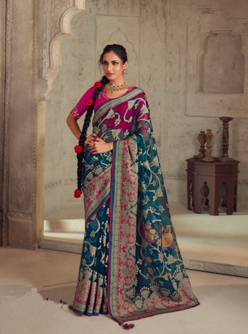 Beautiful Designer Wedding Wear Latest Soft Brasso Organza Saree