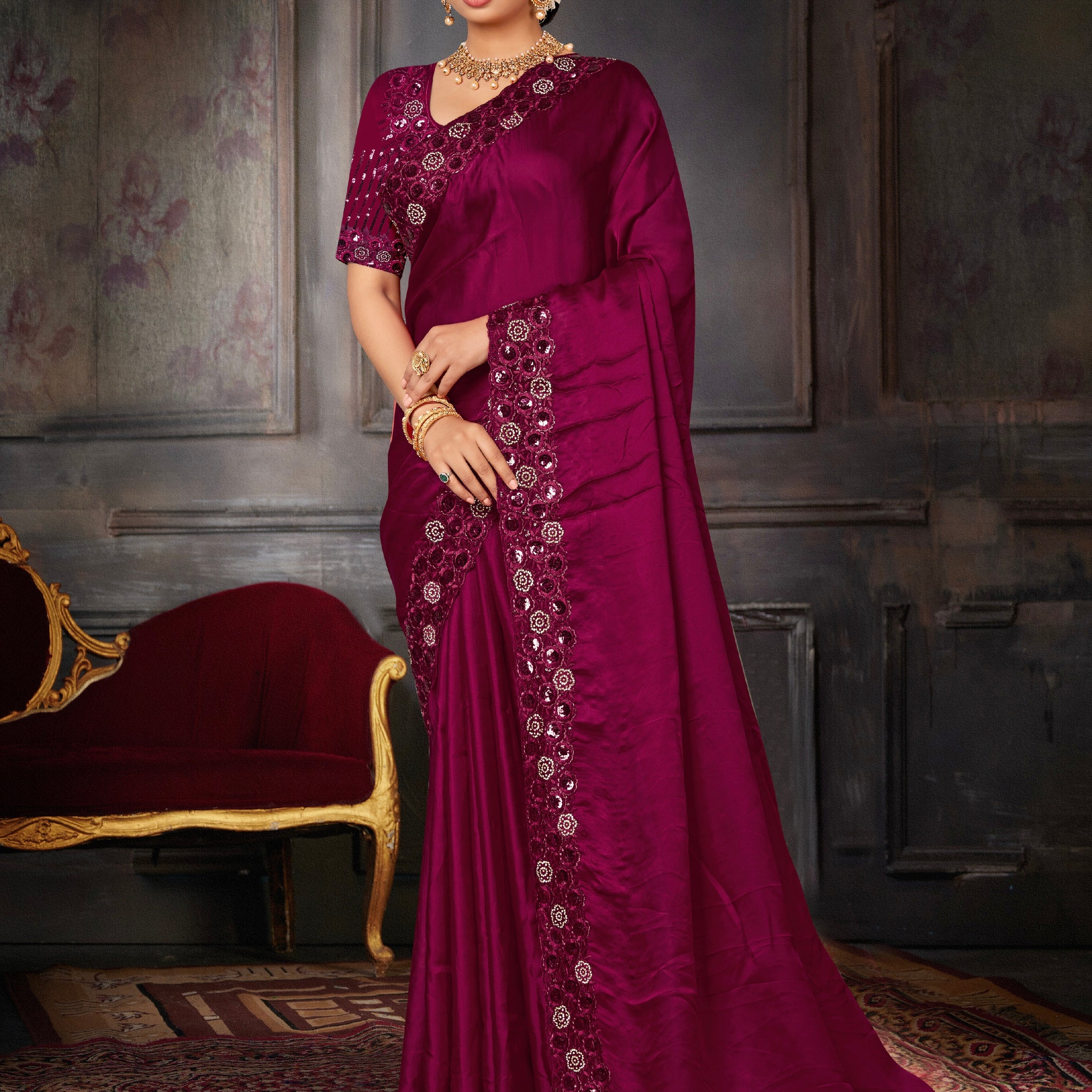 Beautiful Designer Party Wear Georgette With Heavy Sequins Embroidery Saree