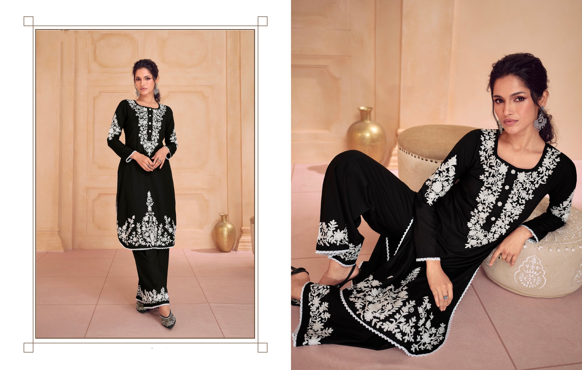 Black & White Chikankari Kurti with Heavy Embroidered Dupatta, ideal for formal events and weddings