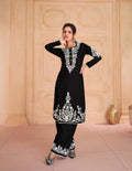 Black & White Chikankari Kurti with Heavy Embroidered Dupatta, ideal for formal events and weddings