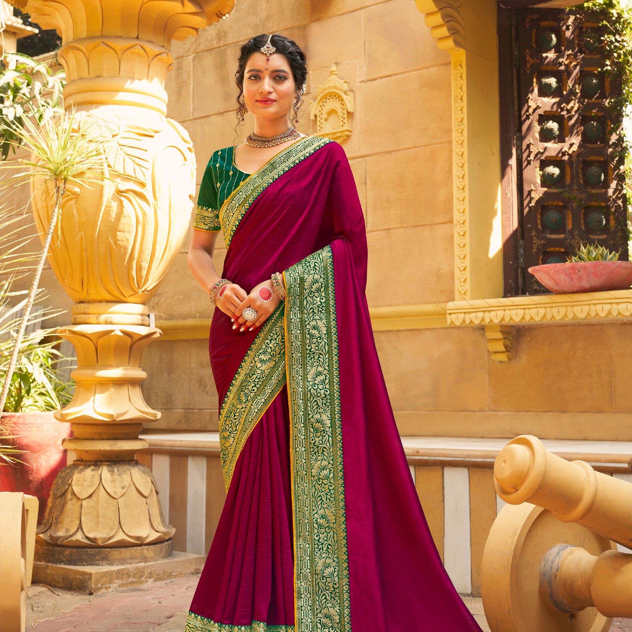 Beautiful Designer Festive Wear Vichitra Silk Saree