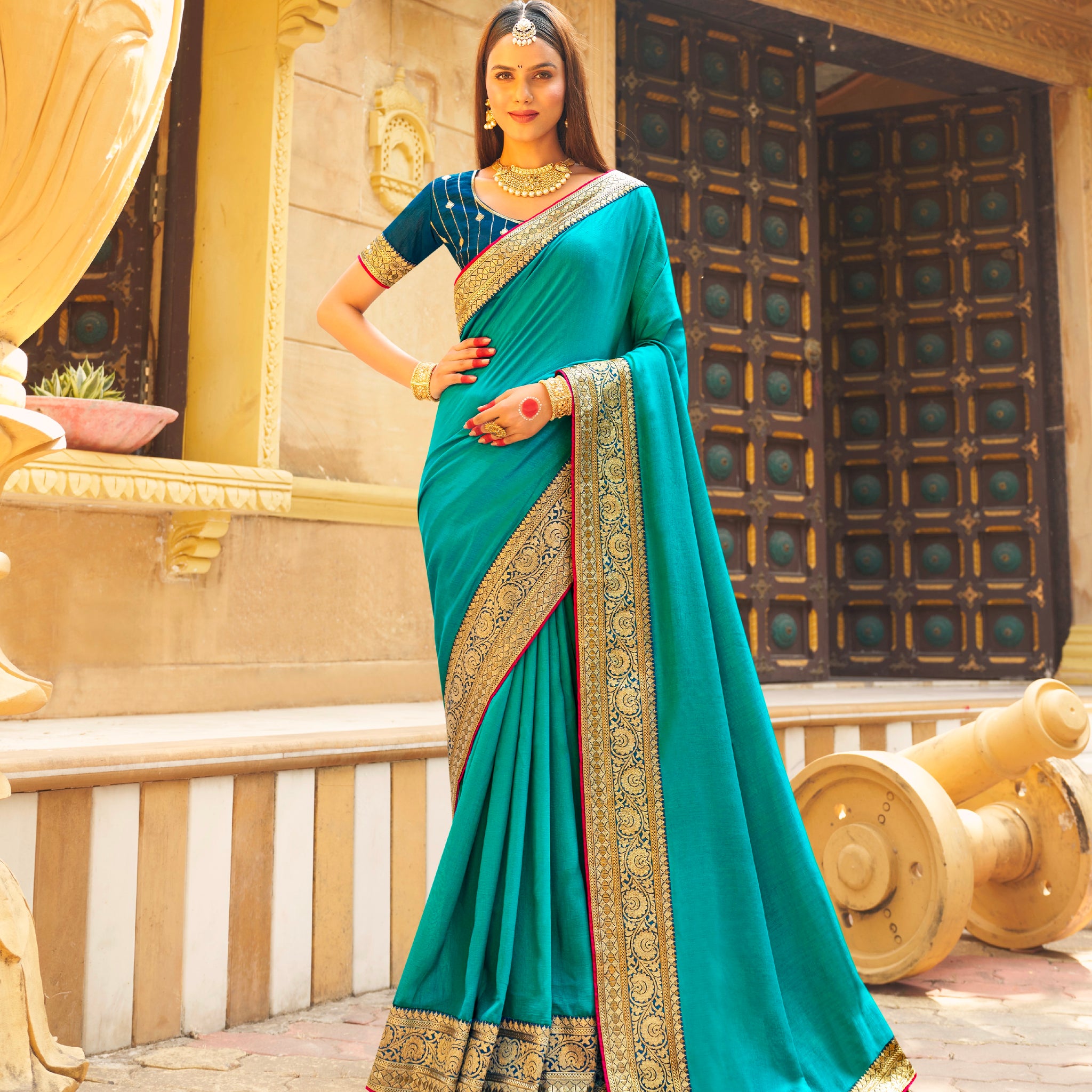 Beautiful Designer Festive Wear Vichitra Silk Saree